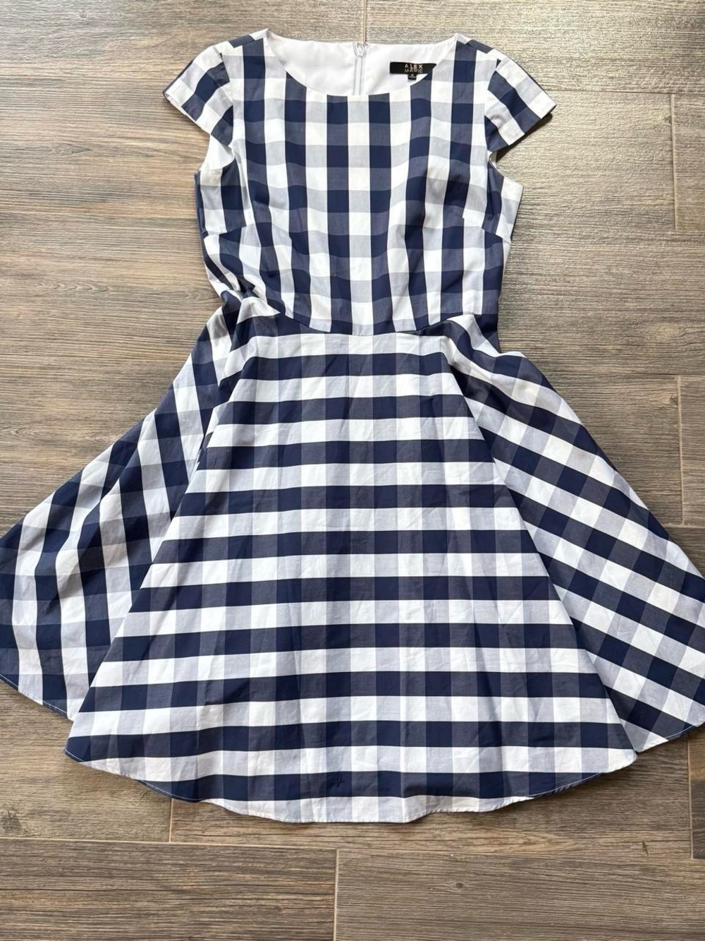 Alex Marie Navy and White Gingham Fit-and-Flare Dress